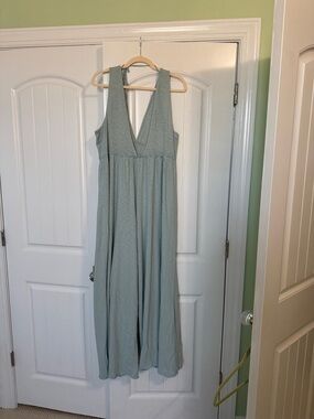 American Eagle Outfitters Sage Green Deep V Jumpsuit Romper